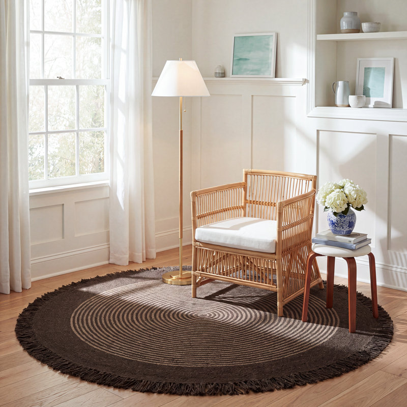 Tapis d'intérieur tressé à la main sans motif, Rond 6 pi 0 po x 6 pi 0 po