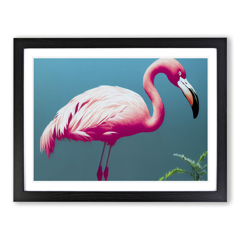 Electrifying Flamingo - Single Picture Frame Painting, Black , 25cm H x 34cm W x 2cm D