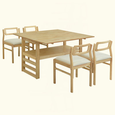 5-Piece Drop Leaf Dining Table Set with Storage Shelf