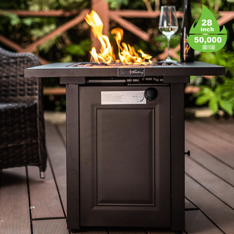 50000 Propane Fire Pit Table, 28In Square Outdoor Dinning Fireplace With Lid & Lava Stone, For Courtyard Balcony Backyard And Patio Deck Garden