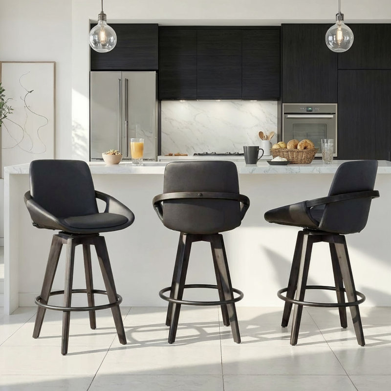 Tabouret de comptoir à hauteur fixe de 26 po avec repose-pieds noir Whitacre, Noir