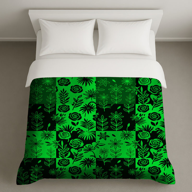 Green Floral Patchwork Duvet Covers, Twin