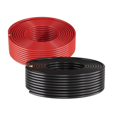 Fil de panneau solaire, kit noir 50 pi + rouge 50 pi, câble d'extension de panneau solaire 10 AWG (6 mm²), fil de cuivre étamé PV, pour les systèmes Photovoltaïques Off-Grid de l'Automobile Marine Bateau, IP67