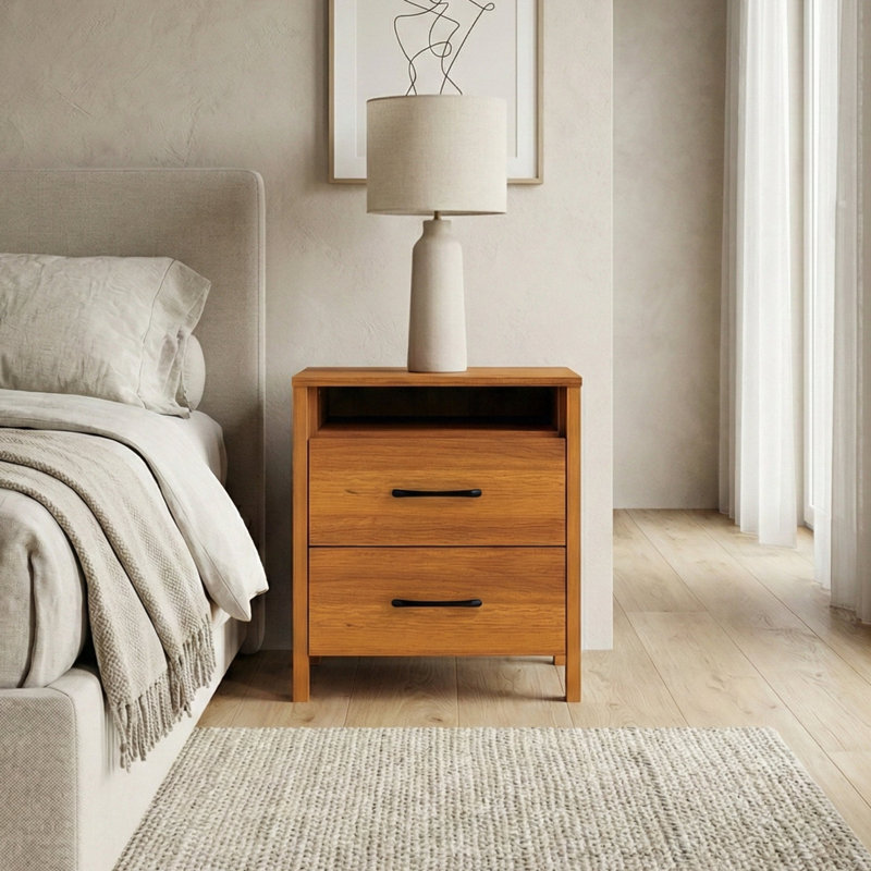  Allysyn 22.7" 2 Drawer Nightstand, Amber Walnut, Individual