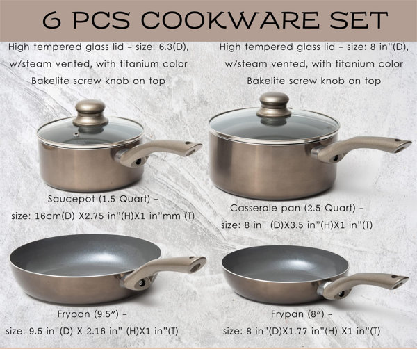 VVR Homes 6 Piece Aluminum Non Stick Cookware Set 329CVVR