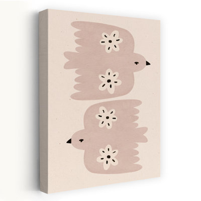 Flowerbirds Minimalist Modern Peaceful Bird Flower Wall Art Print 1 Piece Wrapped Canvas Wall Art