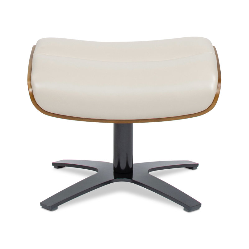 Ingrassia 20.5" Genuine Leather Footstool Ottoman, Baja White, Beige