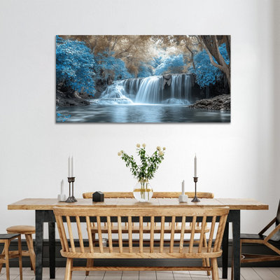 Art mural de cascade, art mural de paysage naturel pour le salon, images de cascade pour la peinture de paysage mural, décoration murale de photos de la nature pour le bureau de la chambre à coucher, peinture murale sur toile cascade prête à être suspendue 12 po x 24 po