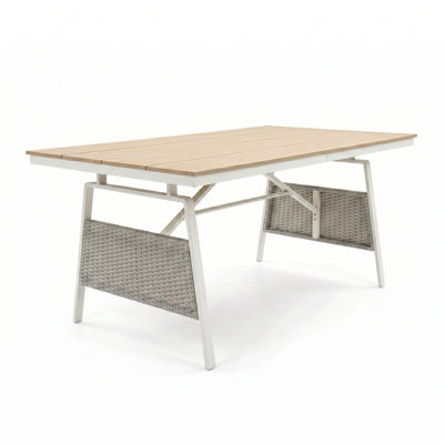 63"W Outdoor Dining Table for 4-6 People, Rectangular Patio Dining Table with Durable Aluminum Frame and Handwoven Wicker 