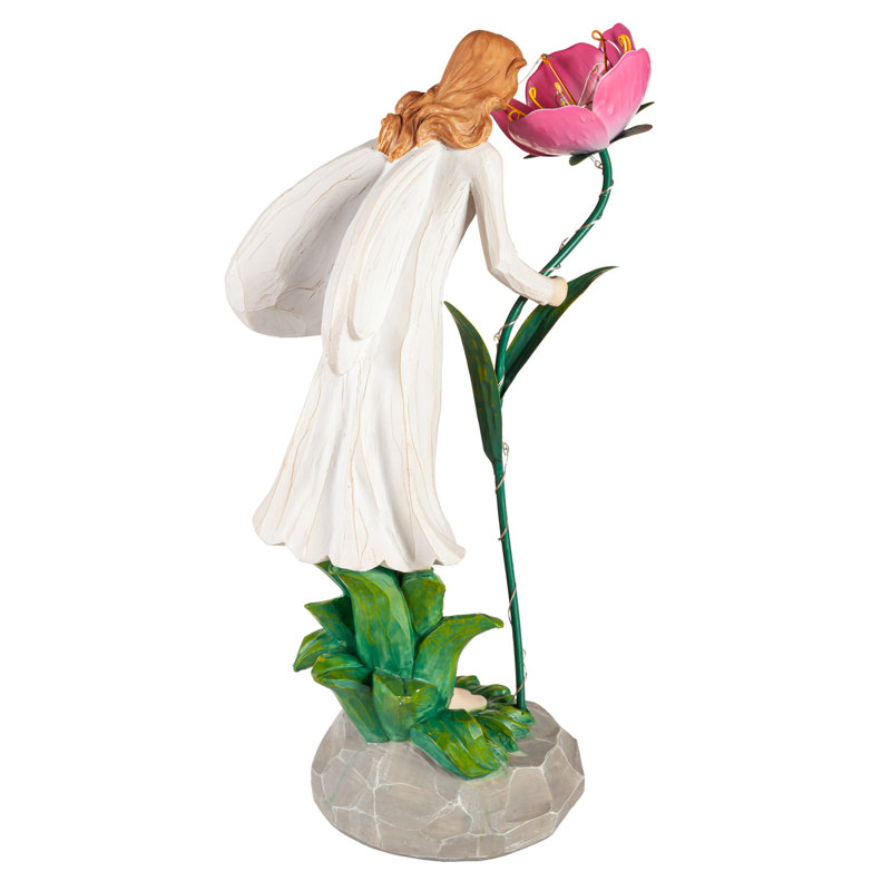Ange de jardin à DEL, fleur rose