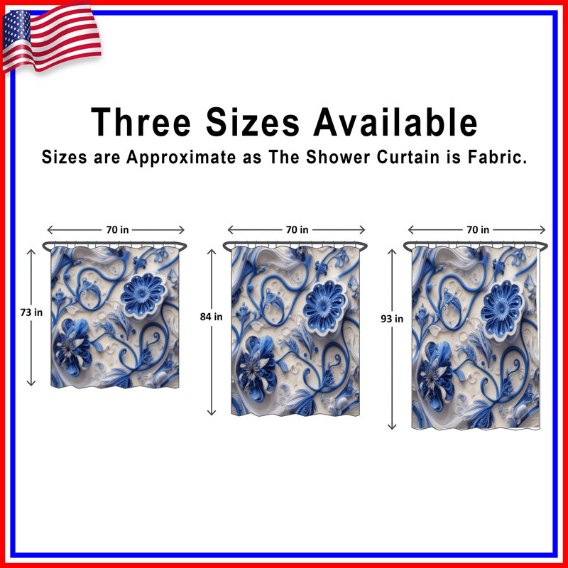 Rideaux de douche à fleurs bleues Quilling, L 70 po x H 72 po