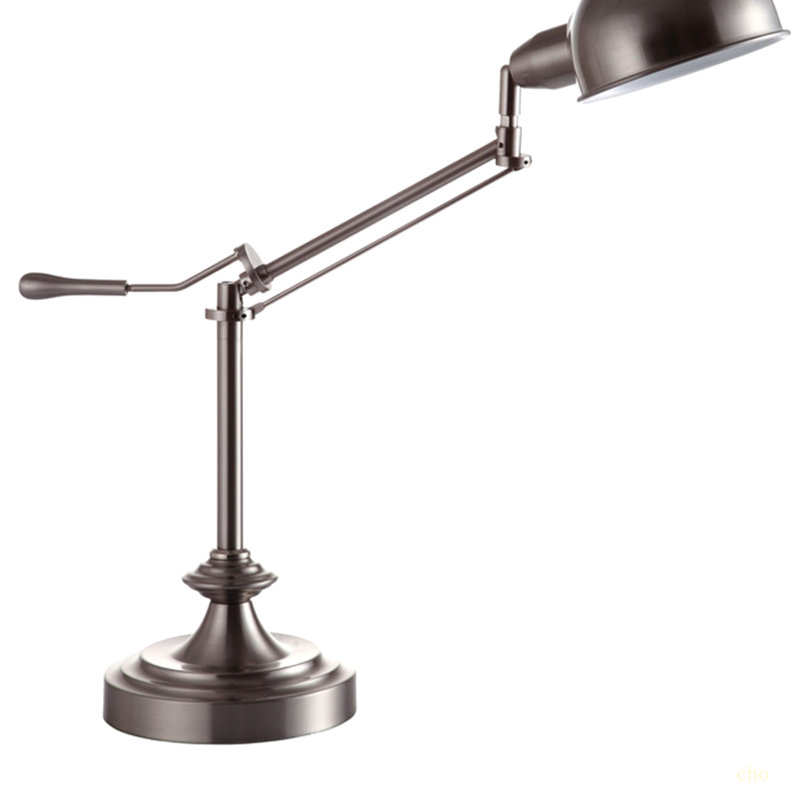 Lampe de table réglable en métal de 24,5 po de hauteur avec bras pivotant perchoir, finition argentée