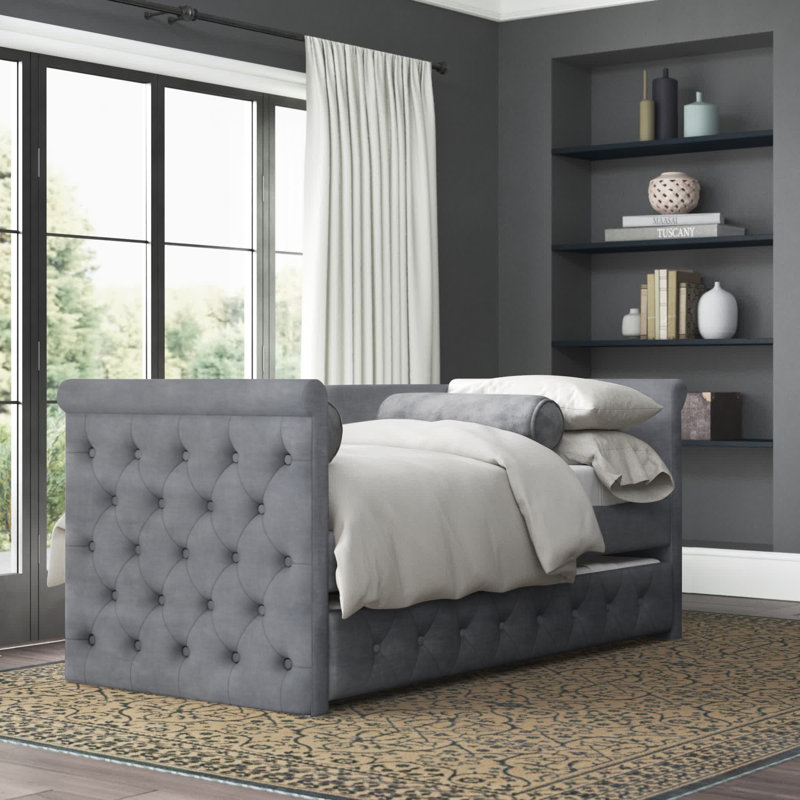 Melvin Upholstered Daybed with Trundle Bed, Gray