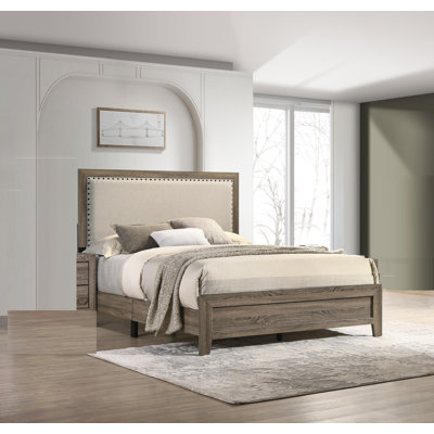 Fabric Upholstered Headboard Tufted Nailhead Trim Panel Bed Beautiful Wooden Bedroom Furniture