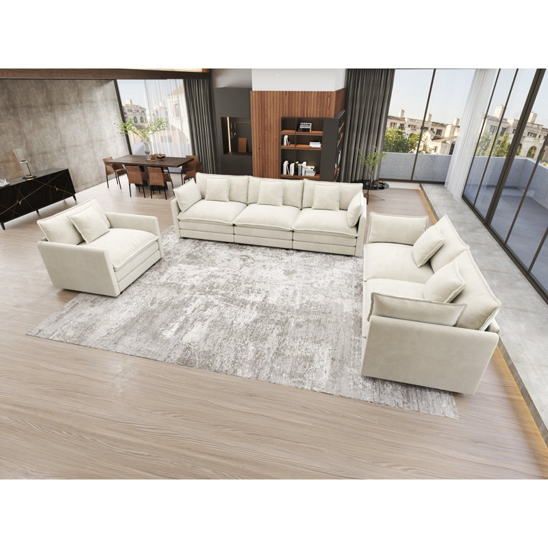 Ensemble de salon en chenille 3 pièces, Blanc
