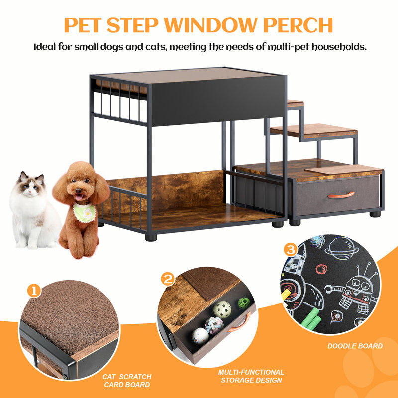 Black and Brown Multi-Level Dog Bed with Storage