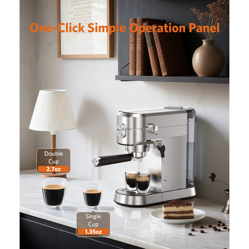Machine à espresso Cowsar, cafetière 20 bars avec buse à vapeur et réservoir d'eau amovible de 40 oz, acier inoxydable