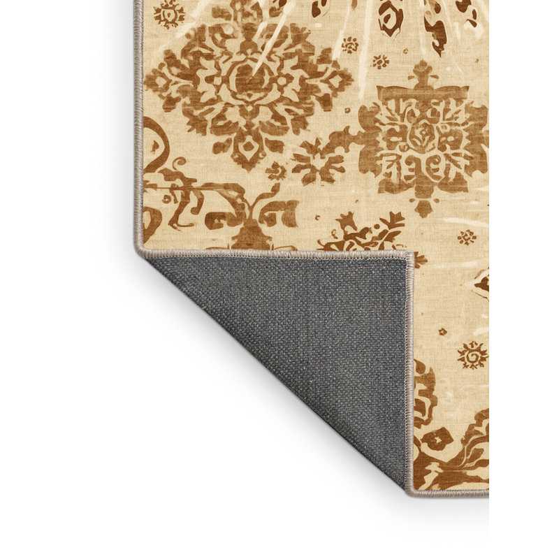 Soft Plush Glenmore Fireworks Show Classic Damask Area Rug in Beige – Beige Binding, 2x4