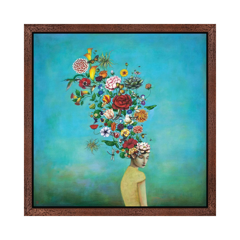 A Mindful Garden by Duy Huynh - Painting on Canvas, 45.72 cm H x 45.72 cm W, Brown Framed