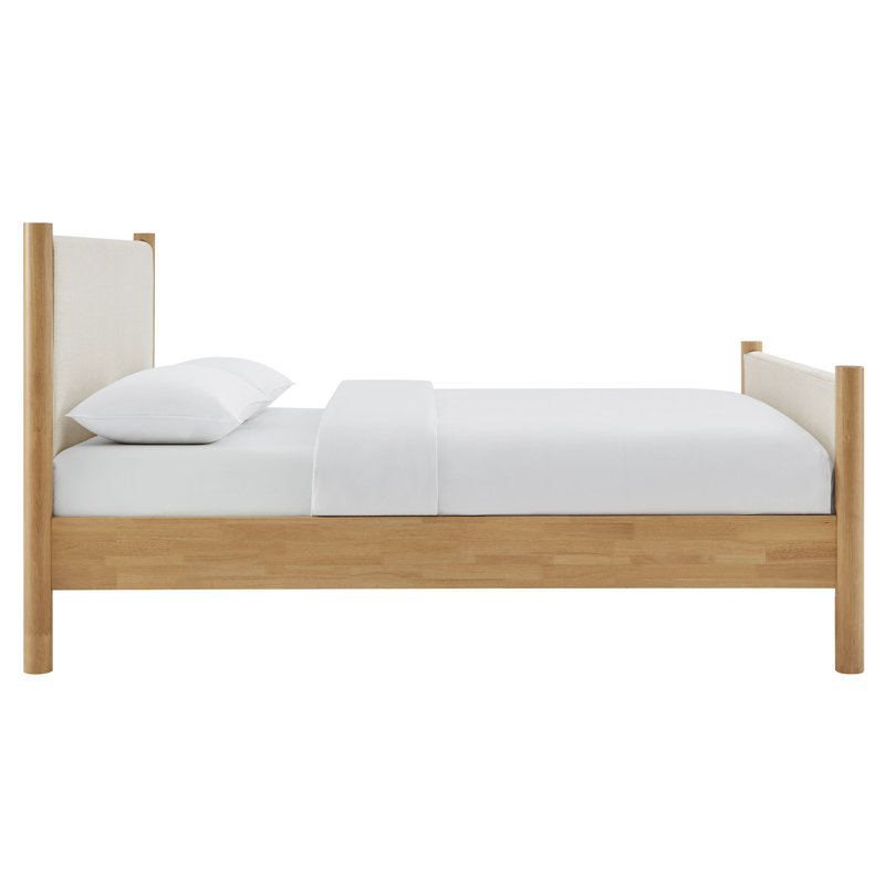 Maven Boucle Upholstered Platform Bed, Solid + Manufactured Wood, Ivory Oak, Full
