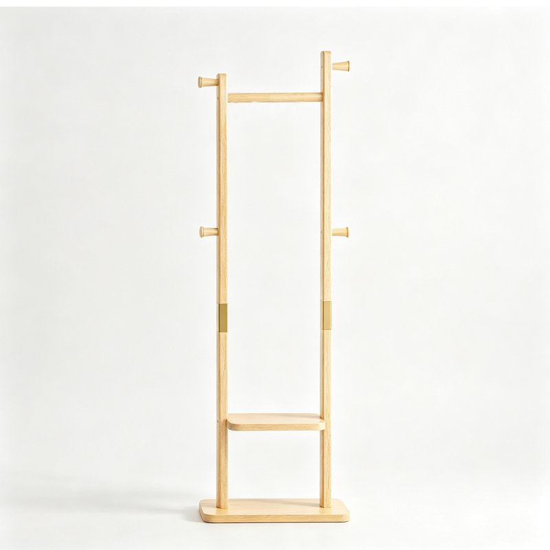 Porte-manteau en bois massif, 48 x 30 x 180 cm, écologique et résistant., Naturel