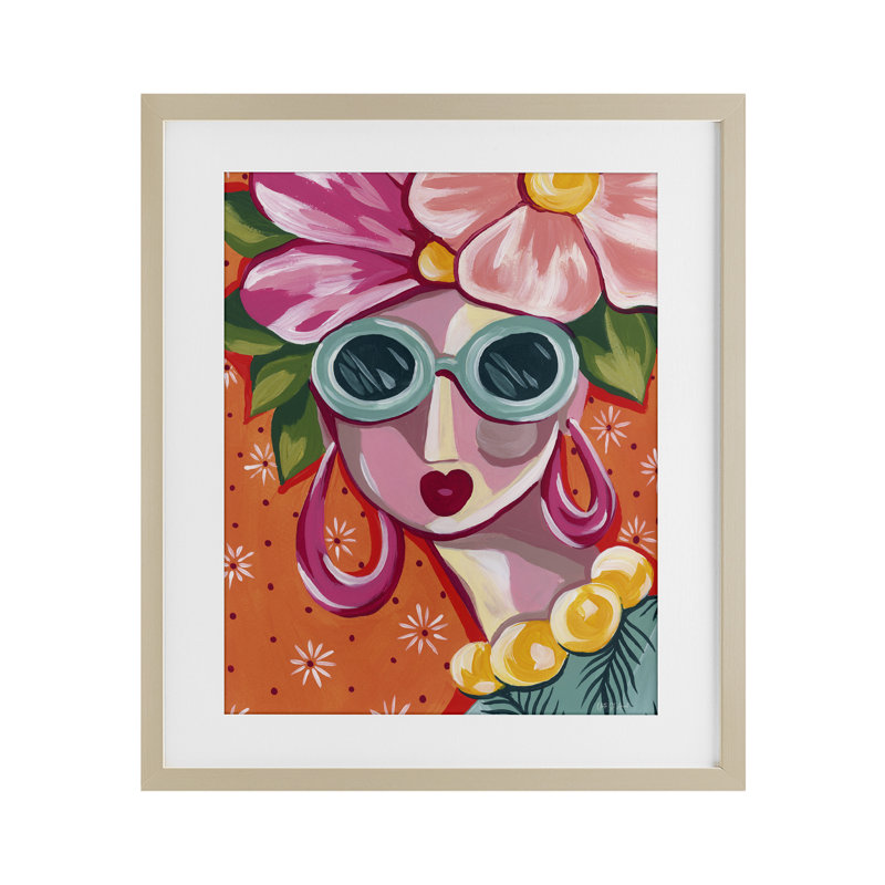 «Retro Glam Fun In The Sun», reproduction sous verre encadrée, design par Yvette St. Amant, Cadre de récolte en pin
