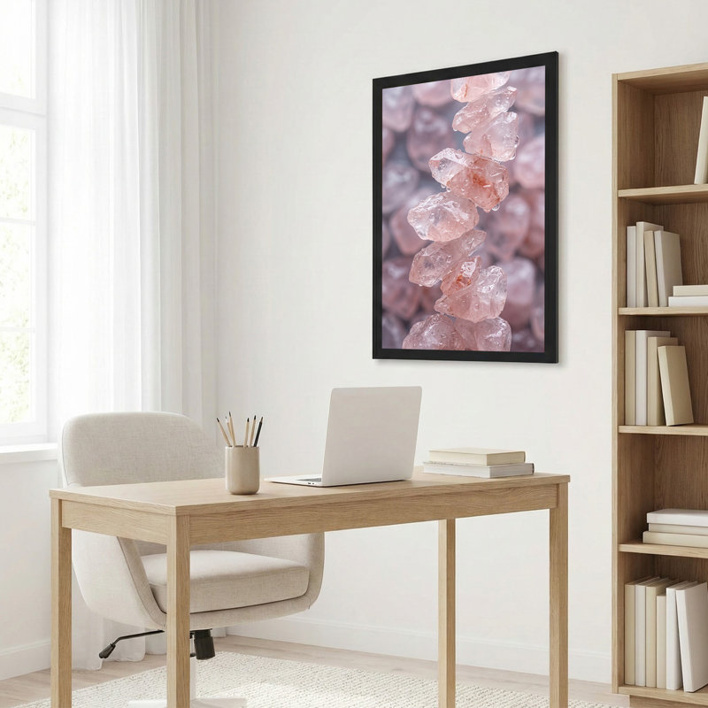 "Rose Quartz Crystals" avec gouttelettes d'eau, art mural, 30"H x 20"W