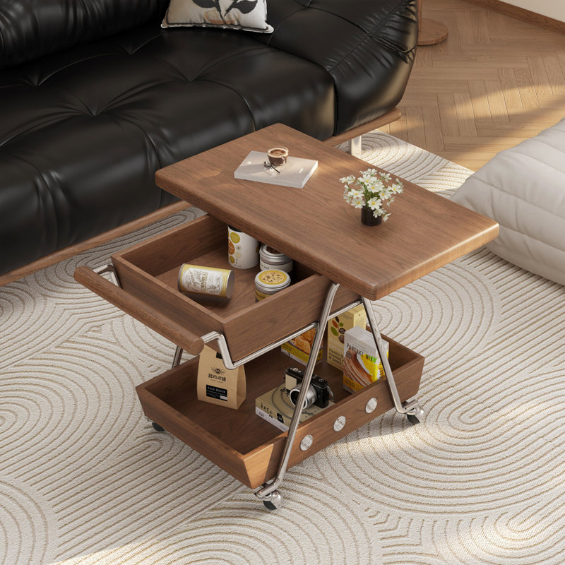Chariot roulant brun à deux niveaux de 74 cm (29,13 po) avec cadre incurvé en acier inoxydable