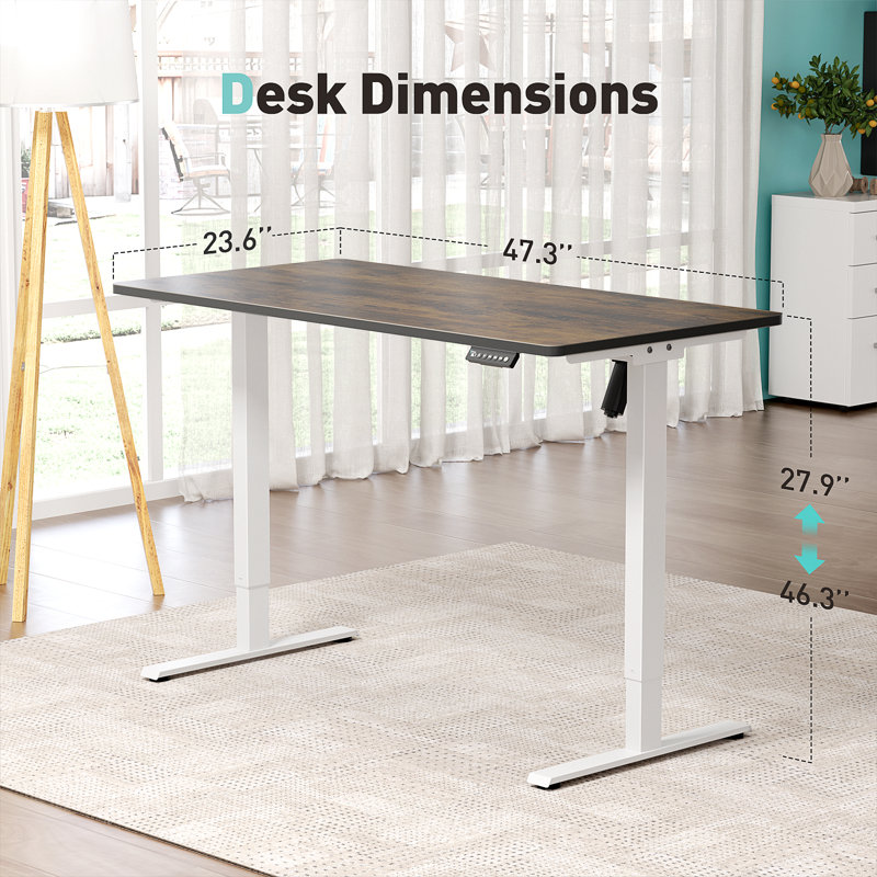  Height Adjustable Standing Desk, Brown/White, 46.3" H x 47.3" H x 23.6" D