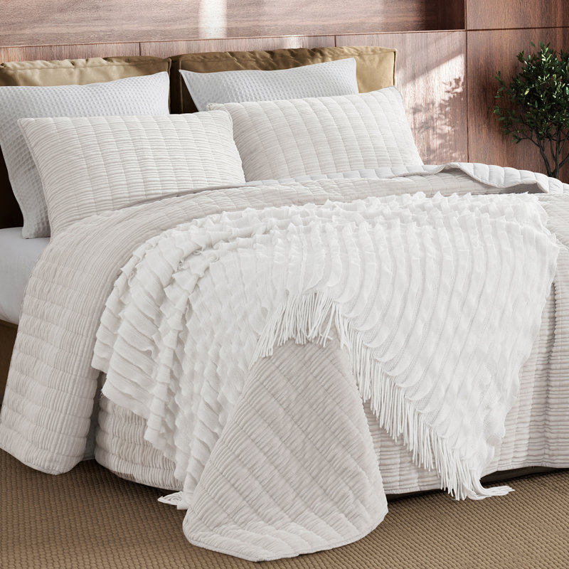 Wonderful Velvet 3-piece reversible quilt set, King Quilt + 2 King Shams, Ivory