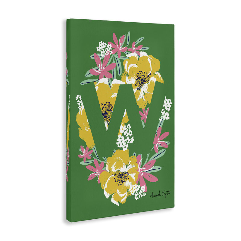 Art floral sur toile Floral Bloom Lettre W par Hannah Louise Byatt, H 24 po x l 16 po