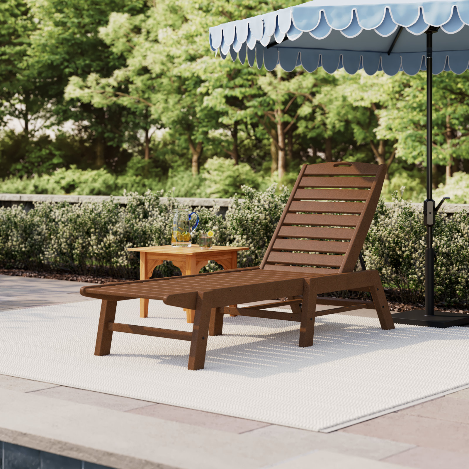 POLYWOOD® Nautical 24" Patio Chaise Lounge, Teak
