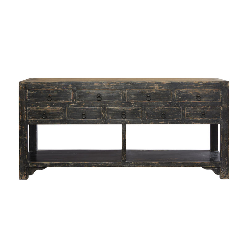 Antiqued Black 9-Drawer Wood Sideboard with Shelves