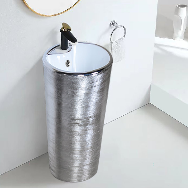 Stanley 16" Textured Silver Freestanding Pedestal Basin In Ceramic