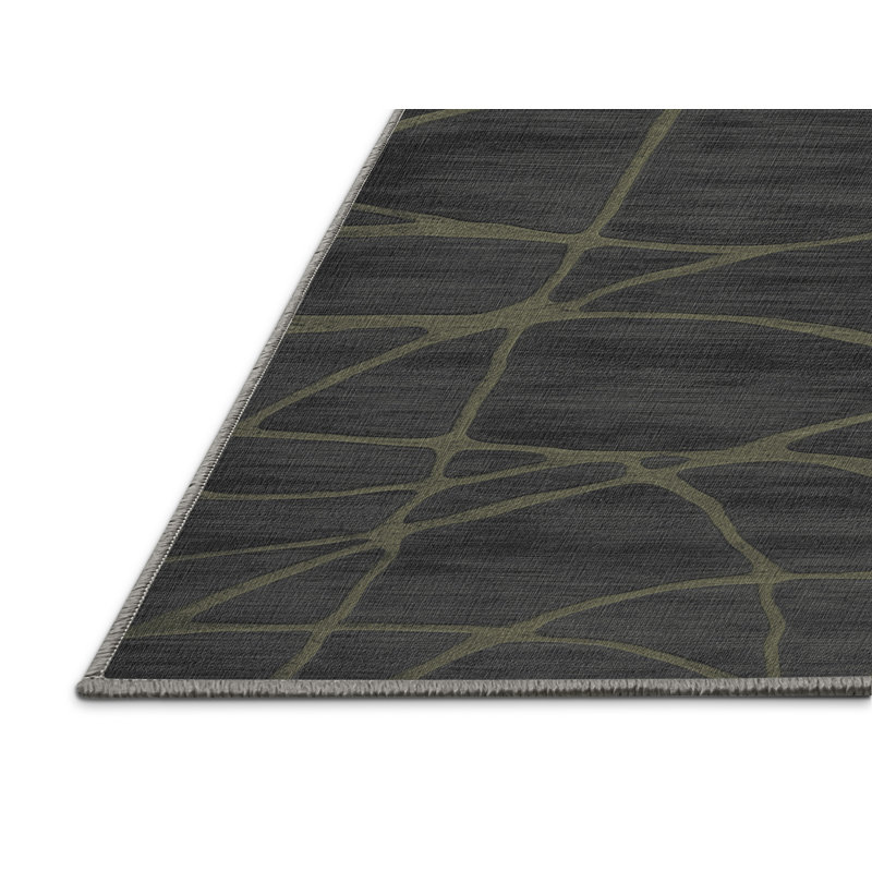 Tapis abstrait gris lavable à la machine, Rond 4 pi