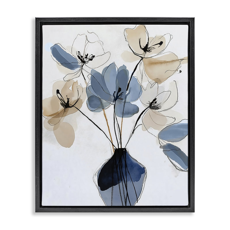 Cadre flottant à fleurs abstraites à motifs différés, conception par Annabelle Hall, Cadre flottant noir de jais