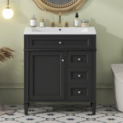 Meuble-lavabo de 30 po avec lavabo supérieur, meuble-lavabo avec 2 tiroirs et tiroir escamotable, meuble-lavabo simple