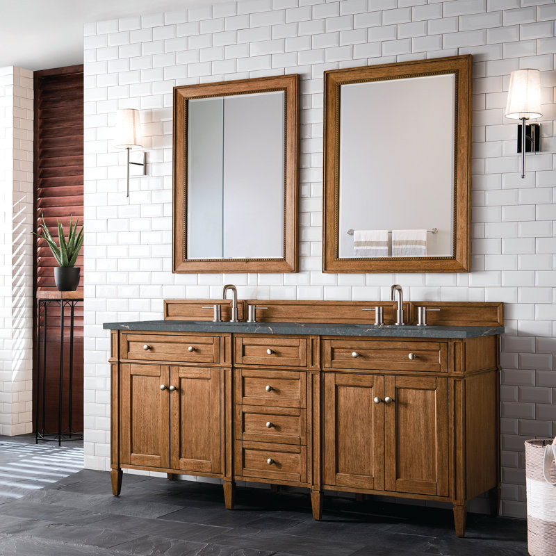 Meuble-lavabo double l 72 po Dussault, Brun selle, Bleu Parisien, 8 po