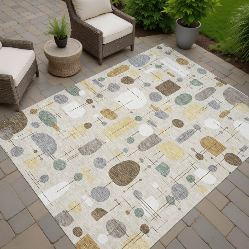 Machine Washable Indoor/Outdoor Jourdan ACN2393 Mid-Century Modern Rug, Rectangle 3' x 5'