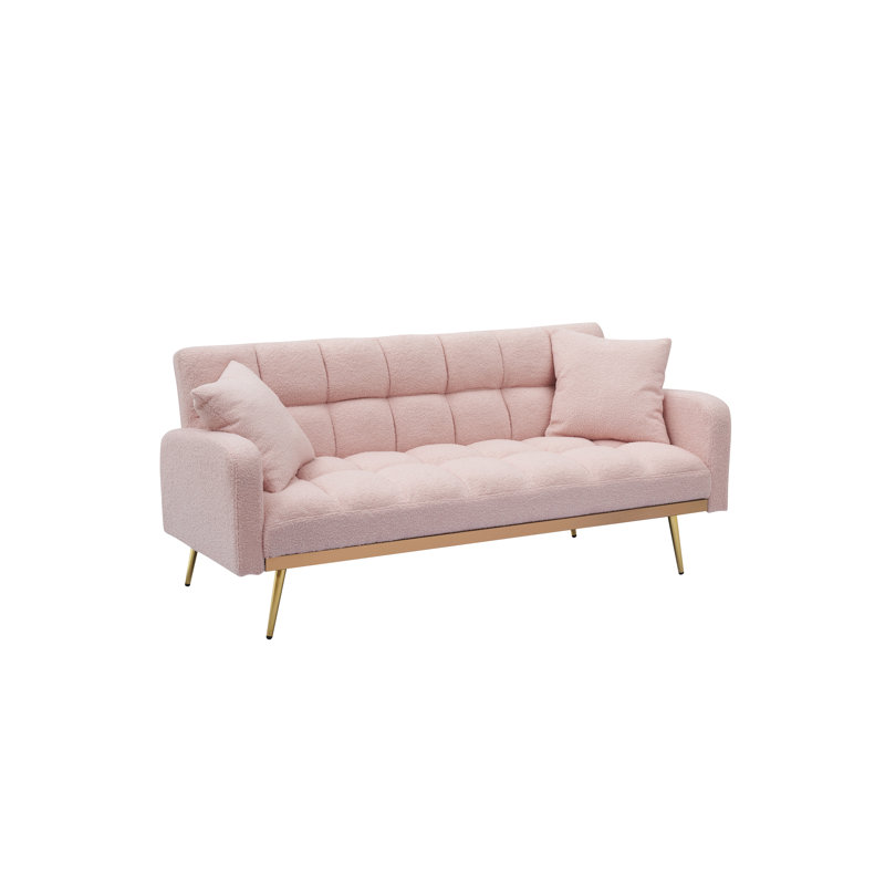 Canapé-lit réglable en molleton doux de 69 pouces rose, canapé multifonctionnel pour les petits espaces de la chambre à coucher du salon