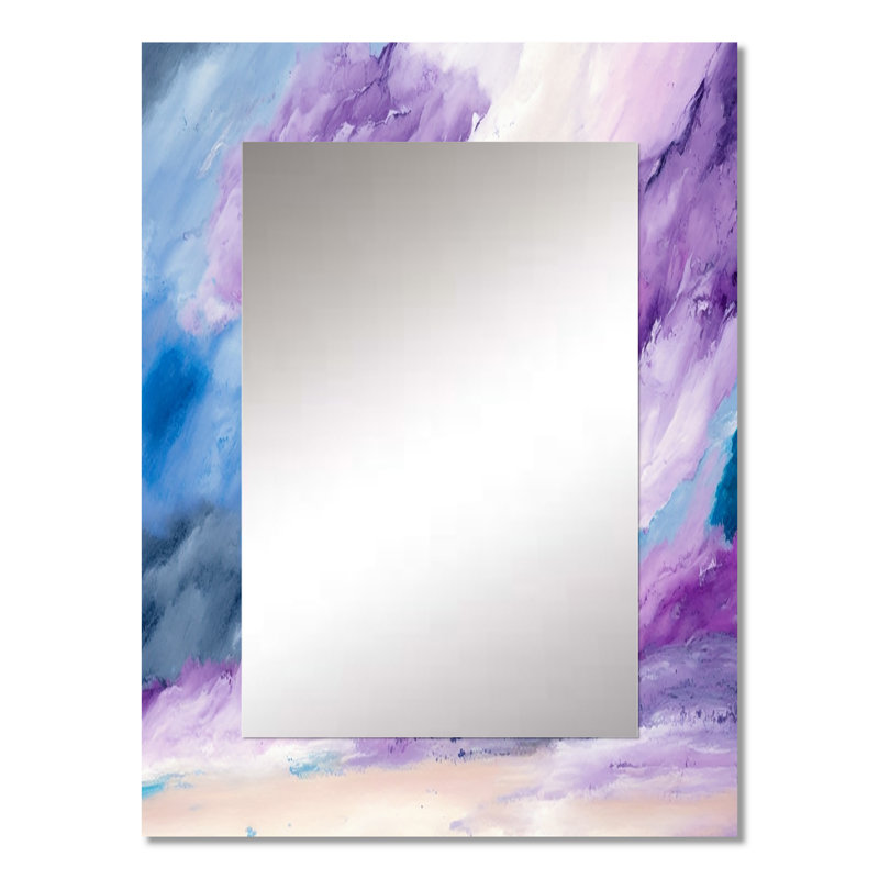 Violet tempête à l'horizon - grand miroir mural à encre liquide, miroir unique moderne, impression d'art en métal