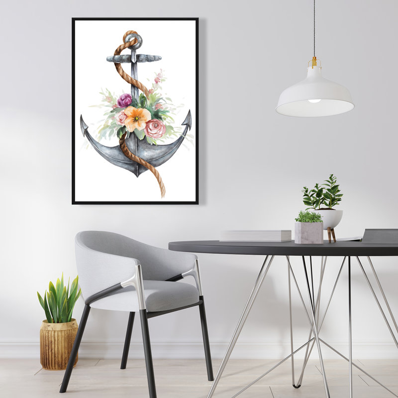 Bateau ancre avec fleurs - Toile encadrée Home Decor Art