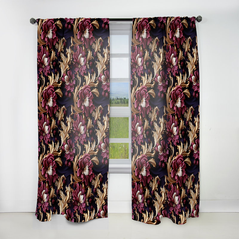 Timeless Mauve Baroque Floral Dreams III - Rideau damassé - Velours obscurcissant - 1 panneau, L 52 po x L 90 po