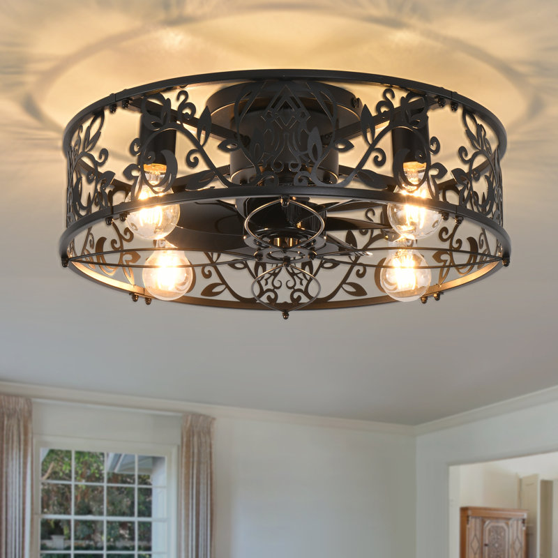 Ventilateur de plafond réversible en cage 20,1 po avec ensemble d'éclairage et télécommande Lopezville