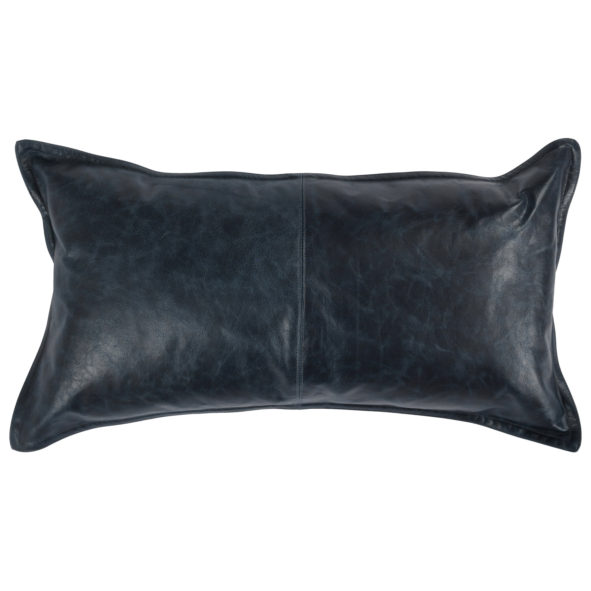 Cutler Leather Accent Pillow, 14" x 26", Nightfall Blue, Rectangular