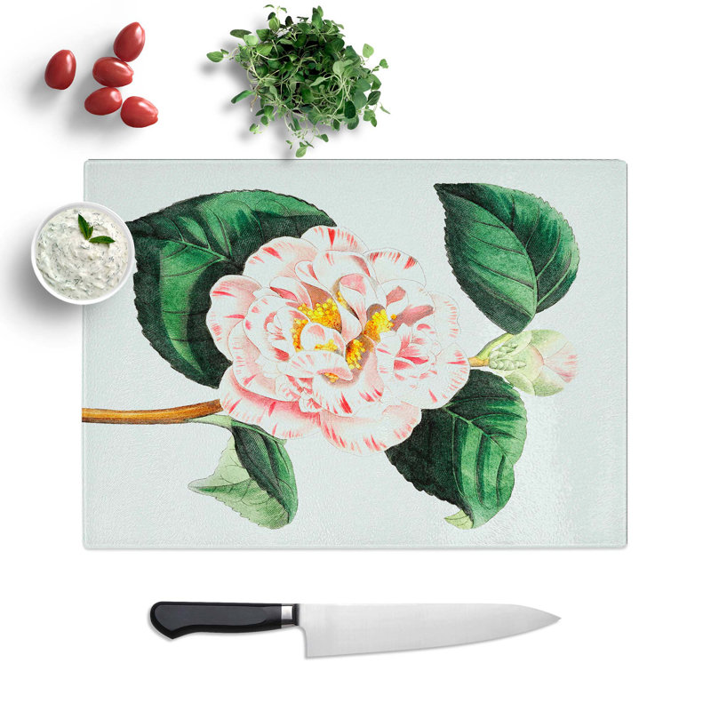 Tempered Glass Camellia Flowers Chopping Board, 39 cm W x 28.5 cm L