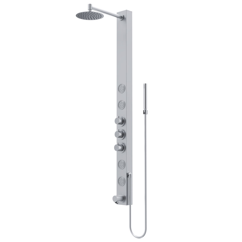 Bowery 58" H X 4" W 4-Jet Shower System &Tub Filler with Hand Shower Wand and Adjustable Shower Head, Stainless Steel