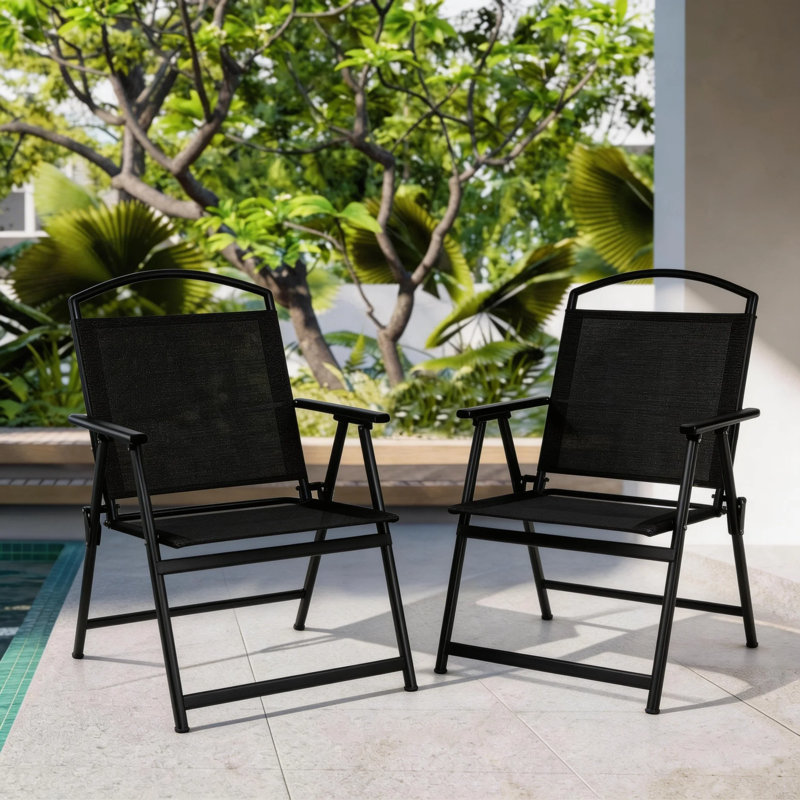 Ensemble de fauteuils d'extérieur pliables en osier de style Mid-Century Ecolistro Mid-Century, Noir