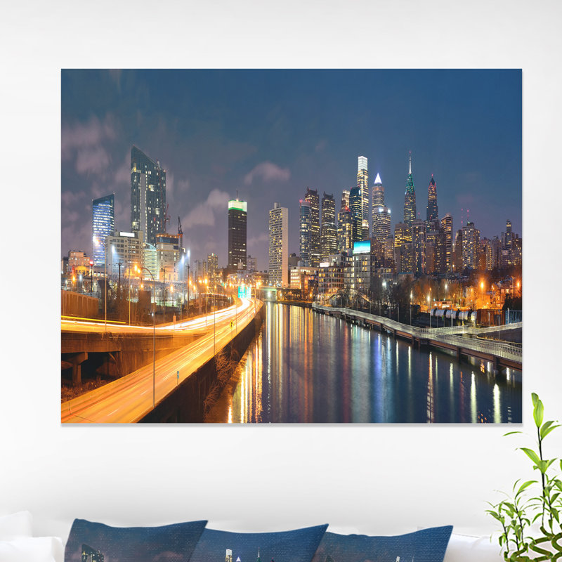 Paysage urbain «Philadelphia Skyline at Night» - reproduction, H 8 po x l 12 po x P 1 po, Toile tendue