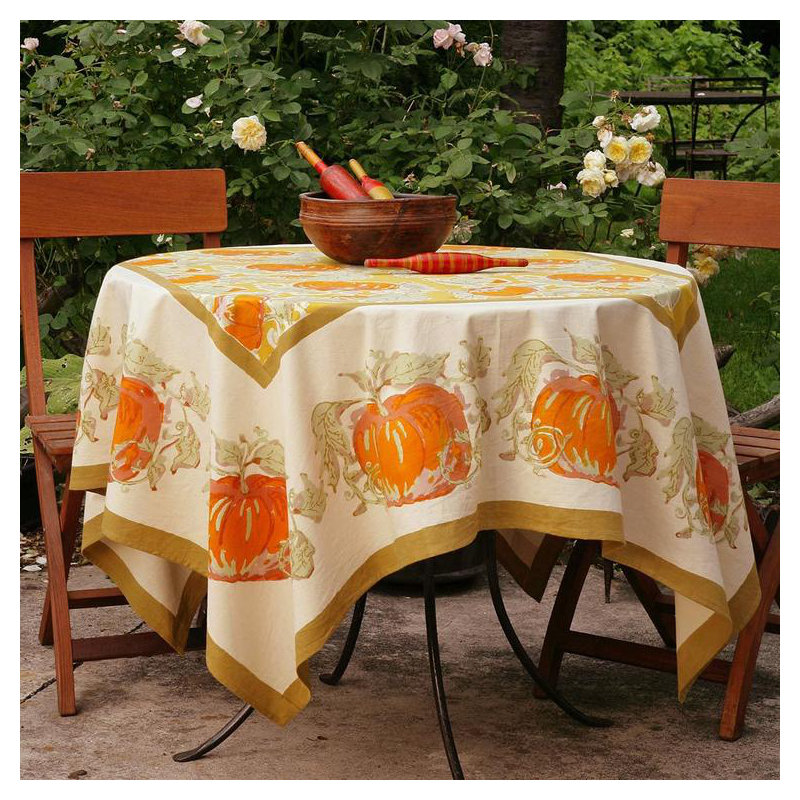 Pumpkin Tablecloth in Orange & Mustard, 90" L x 90" W, Yellow